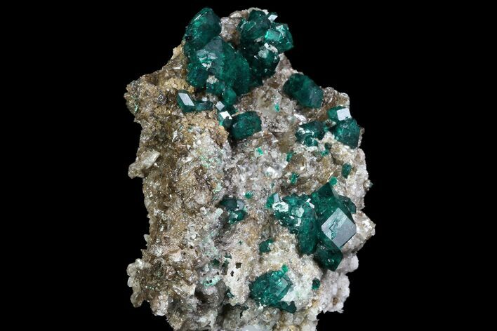 Large, Gemmy Dioptase Crystals On Calcite - Kazakhstan #78851